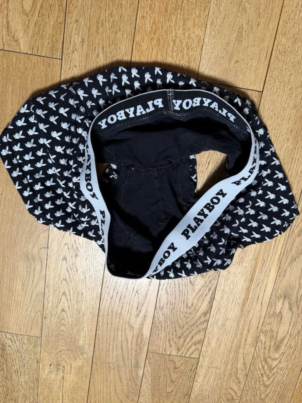 PLAYBOY Black Boxer Briefs with White Bunny Print